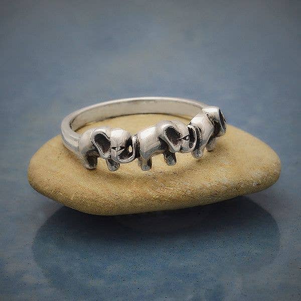 Sterling Silver Ring with Three Elephants