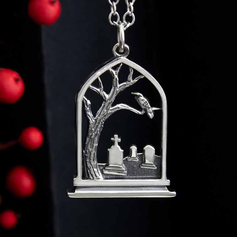 Sterling Silver Graveyard Charm Necklace