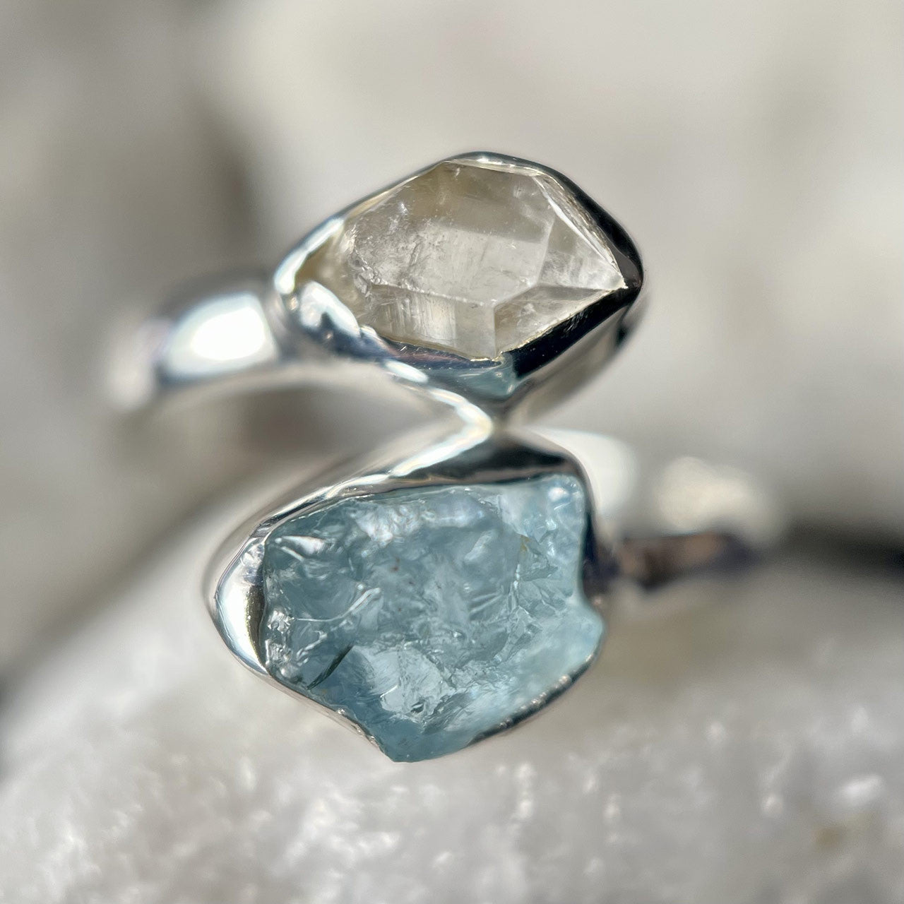 Raw Aquamarine engagement ring