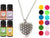 Heart Chrome Aromatherapy Diffuser Necklace with 12 Color Pads and 4 Essential Oils Set