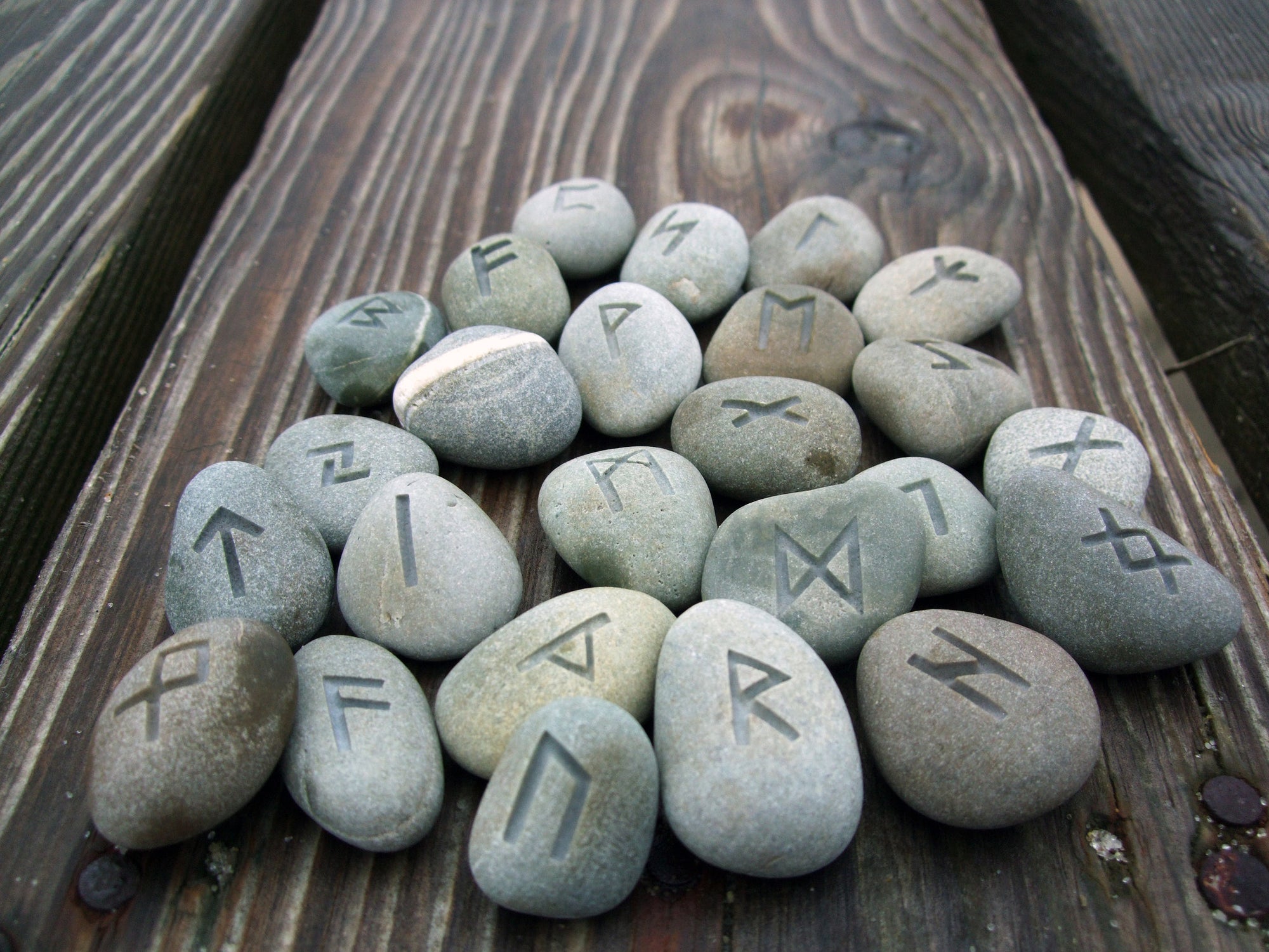 All Natural engraved Beach Stone Rune Set of 25 - Cast a Stone