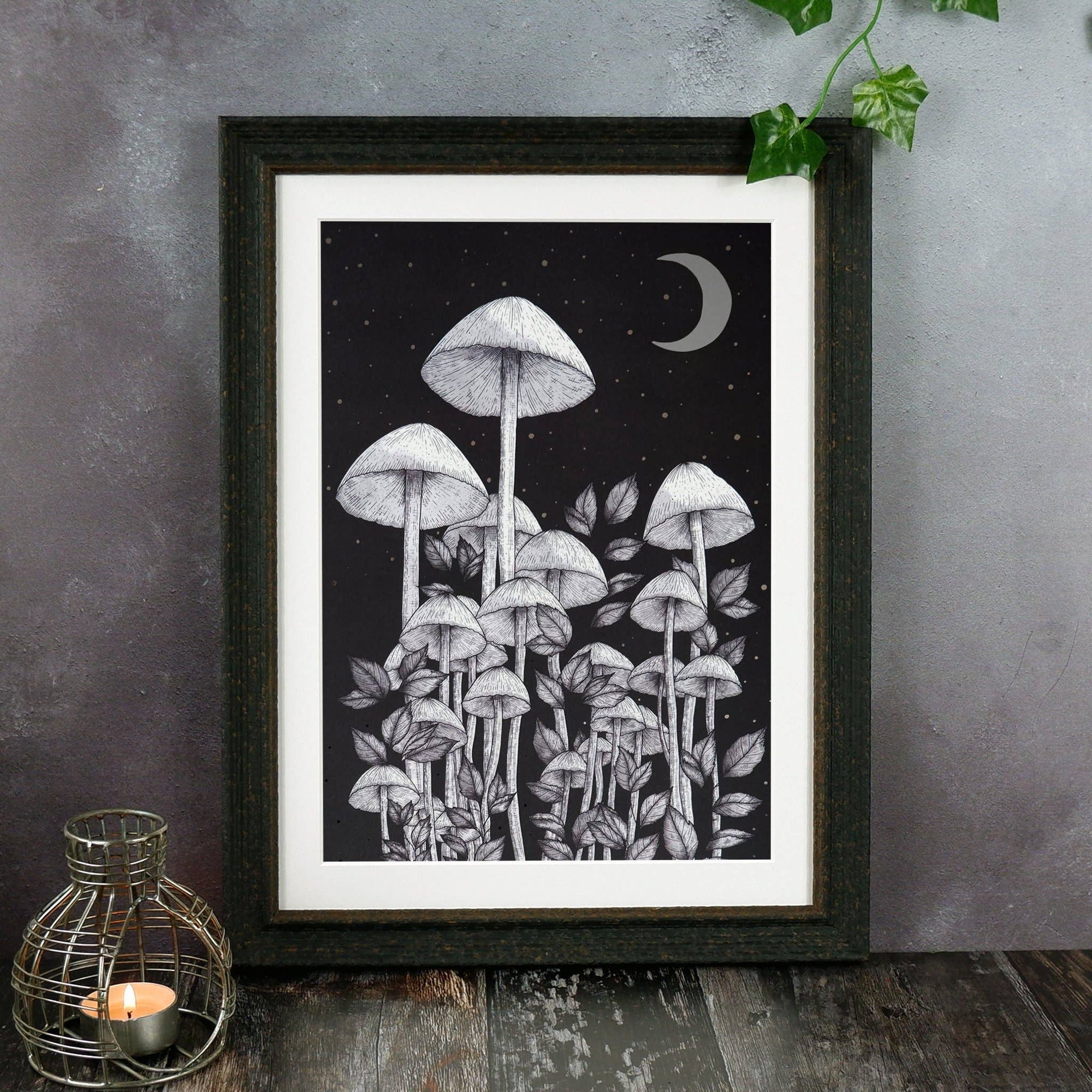 Star Mushrooms - Silver Foil Digital Art Print