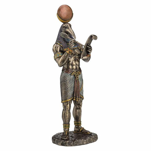 Thoth is the Egyptian god of writing, magic, wisdom, and the moon. He was one of the most important gods of ancient Egypt. Made of cold cast bronze, and hand-painted, this Thoth statue can be a great decor or gift.