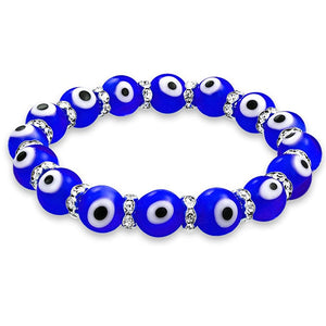 Evil Eye Blue Glass Stretch Bracelet 8mm