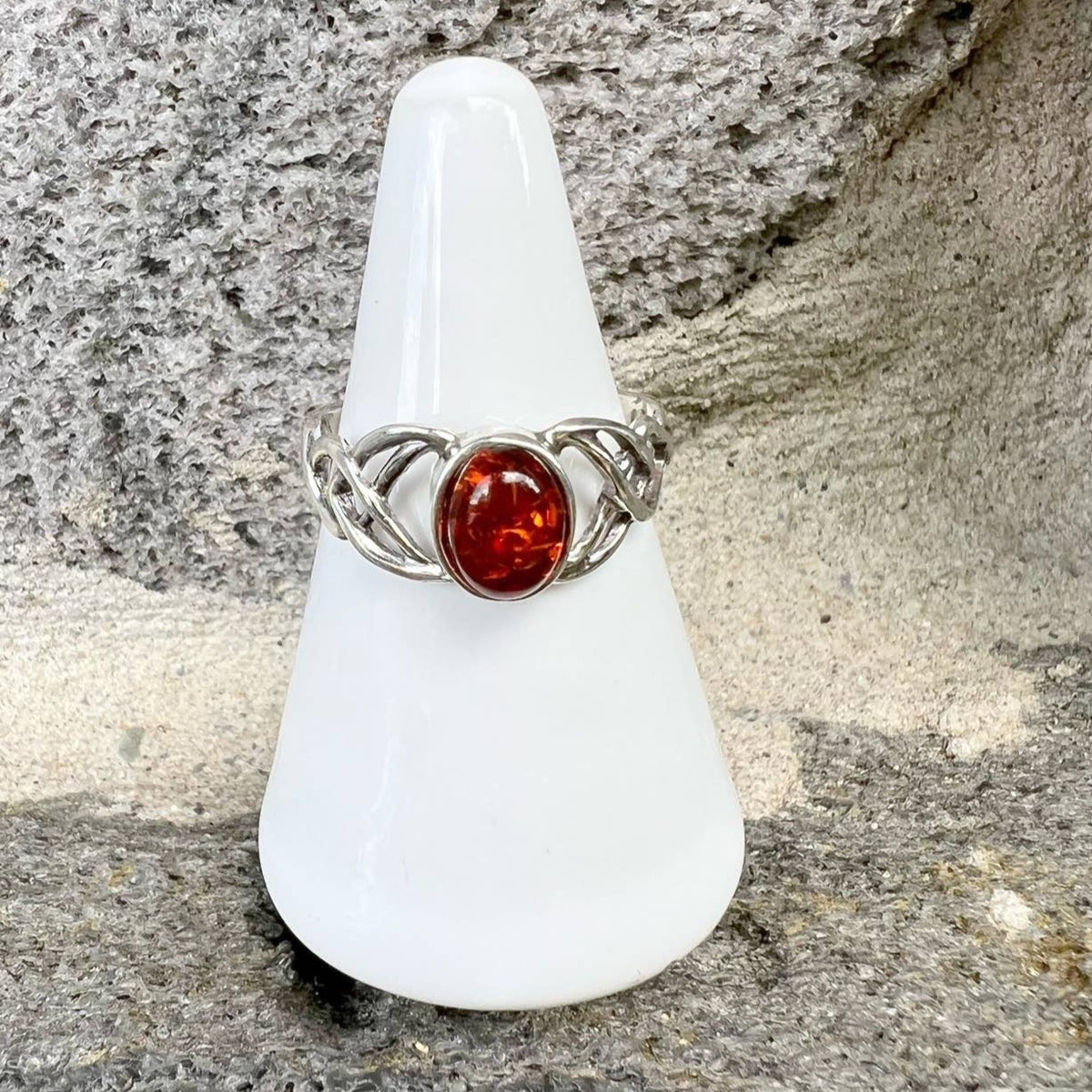 Baltic Amber Oval Celtic Knot Sterling Silver Ring