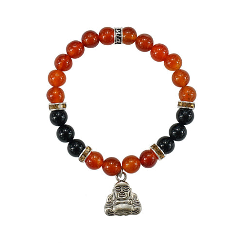 Happy Buddha Carnelian &amp; Black Onyx Stretch Bracelet - 8mm