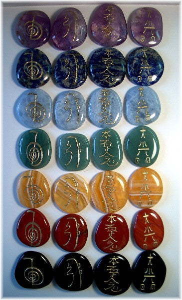 Set of 7 sets of Reiki Stones in the chakra colors (28 stones) stone choices vary - Cast a Stone