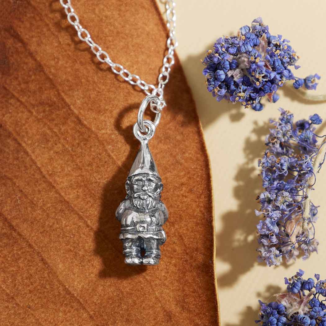 Sterling Silver Garden Gnome Charm Necklace 18 Inch