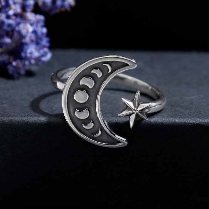 Sterling Silver Adjustable Moon Phase Ring
