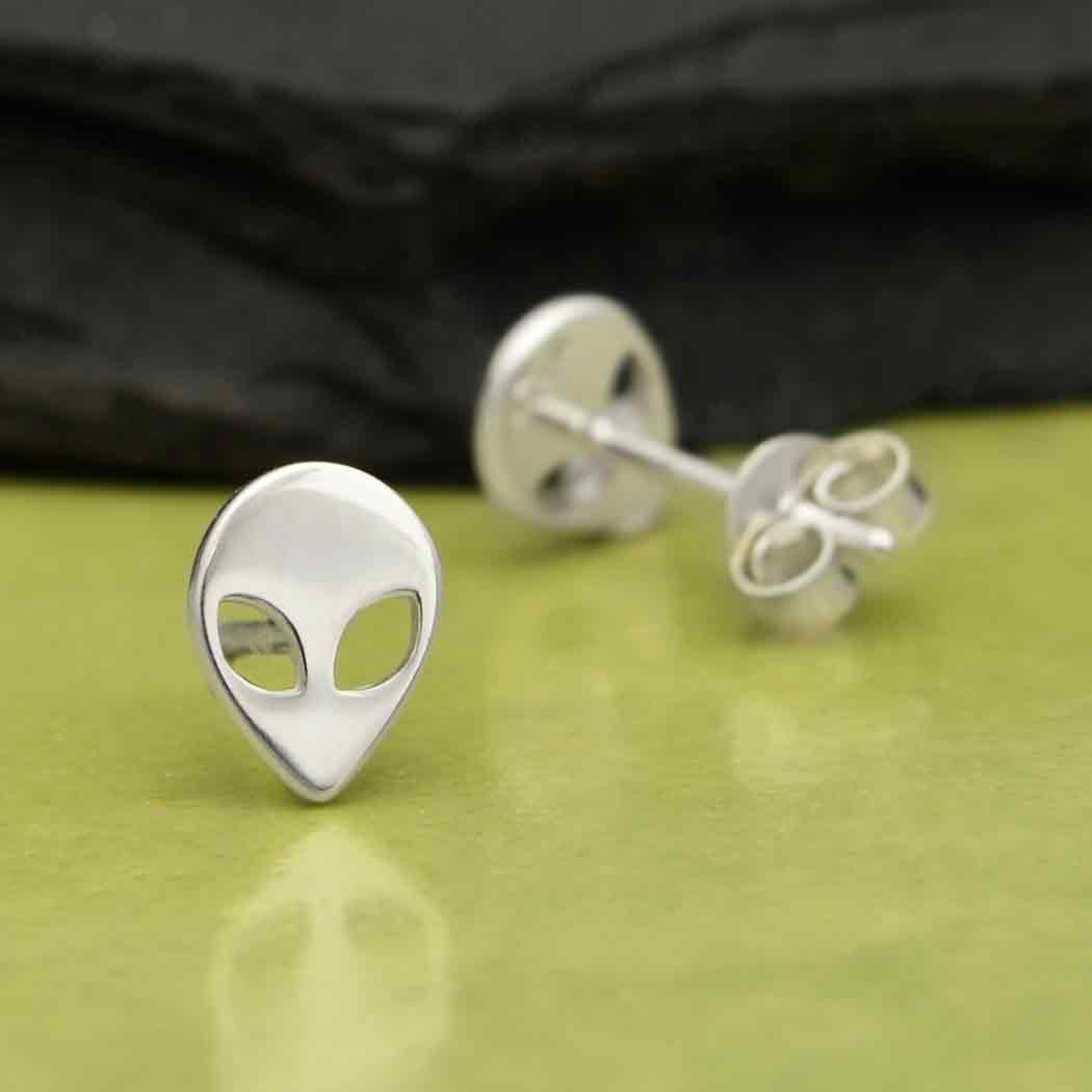 Sterling Silver Alien Post Earrings 8x6mm