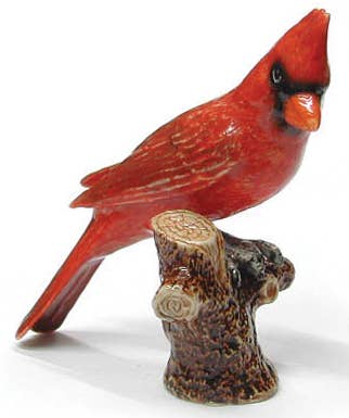 Cardinal On Branch Northern Rose Porcelain Mini Figurine