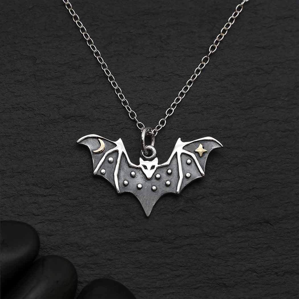Sterling Silver Bat Necklace with Bronze 18 Inch