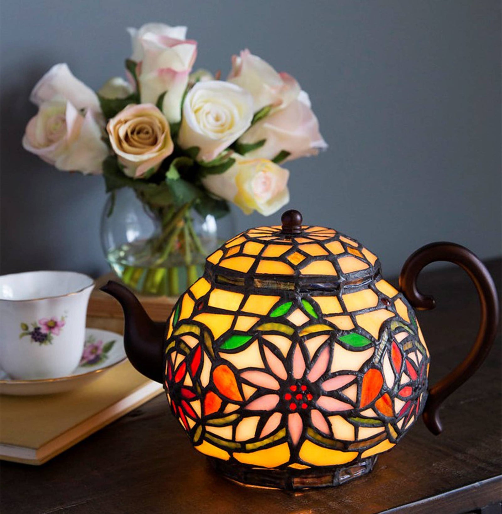 Multicolored Teapot Accent Lamp 6.5"H