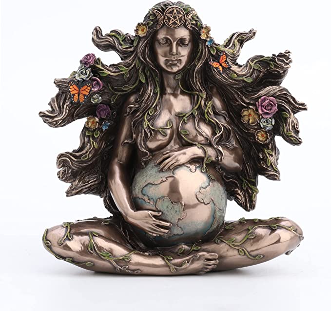 Sitting Pregnant Mother Gaia with Butterflies Statue
