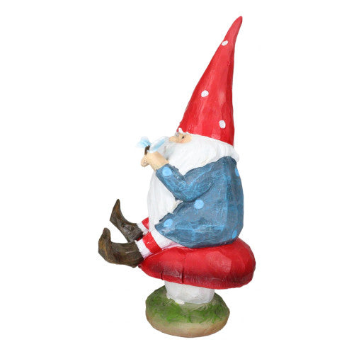 Whimsical Garden Gnome on Toadstool Statue
