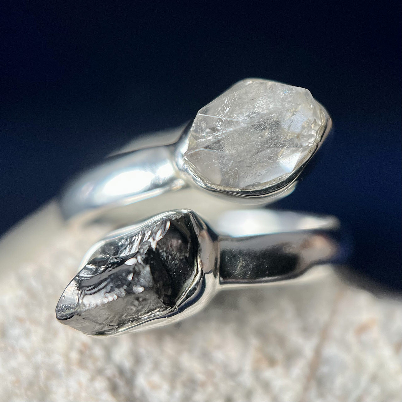 Shungite With Herkimer Diamond Sterling Silver Ring