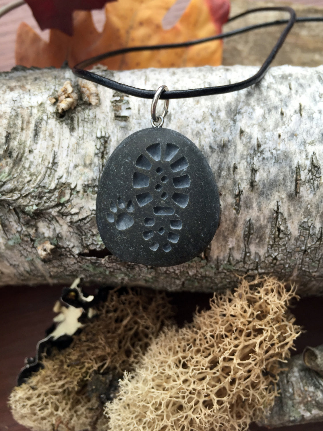 Hiking Boot and Dog Paw - Forever Adventuring Friends - Engraved Beach Stone Pendant Jewelry - Cast a Stone