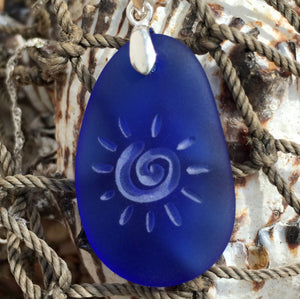 The Primitive Sun necklace - engraved Ocean beach Sea Glass Jewelry - choose your color - Cast a Stone