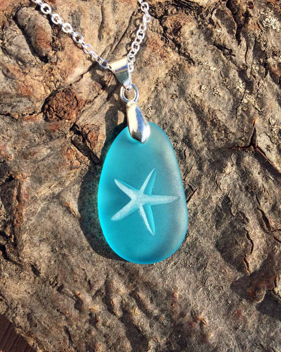 Starfish pendant- making a Difference, one at a Time - engraved Sea Glass Jewelry - choose your color - Cast a Stone