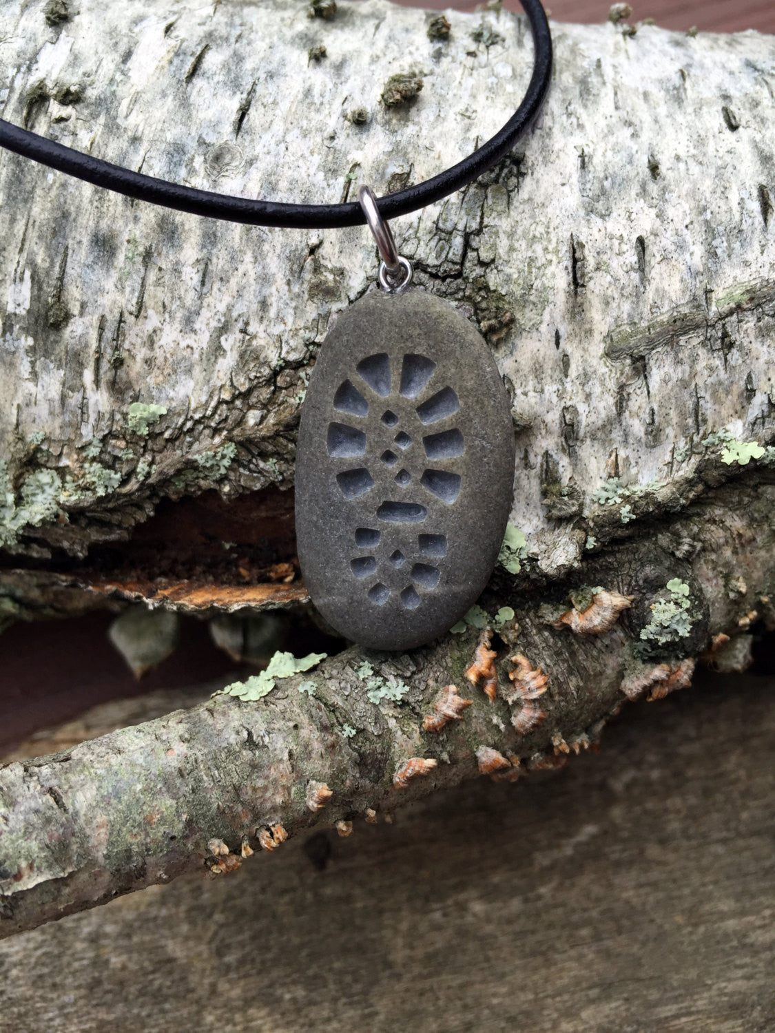 Hiking Boot, the road to adventure - Hiker&#39;s symbol- Engraved Beach Stone Pendant Jewelry - Cast a Stone