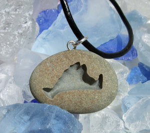 Martha's Vineyard Island engraved Beach Stone Pendant - actual Island stone necklace - Cast a Stone
