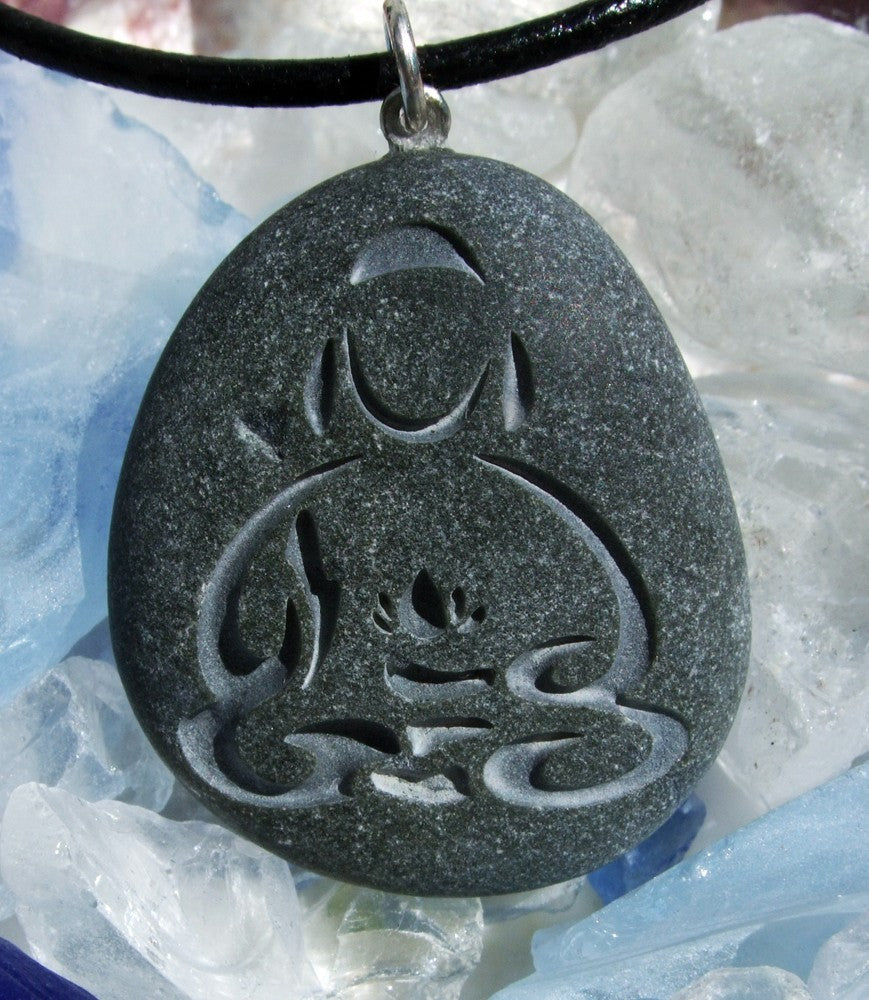 Buddha with Lotus pendant engraved on Beach Stone - a symbol of peace and serenity necklace - Cast a Stone