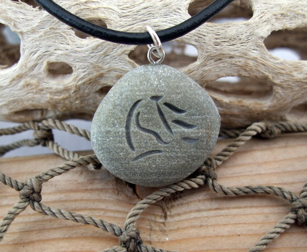 Horse Waves - engraved Beach Stone Pendant - A horse lover&#39;s Necklace - Cast a Stone