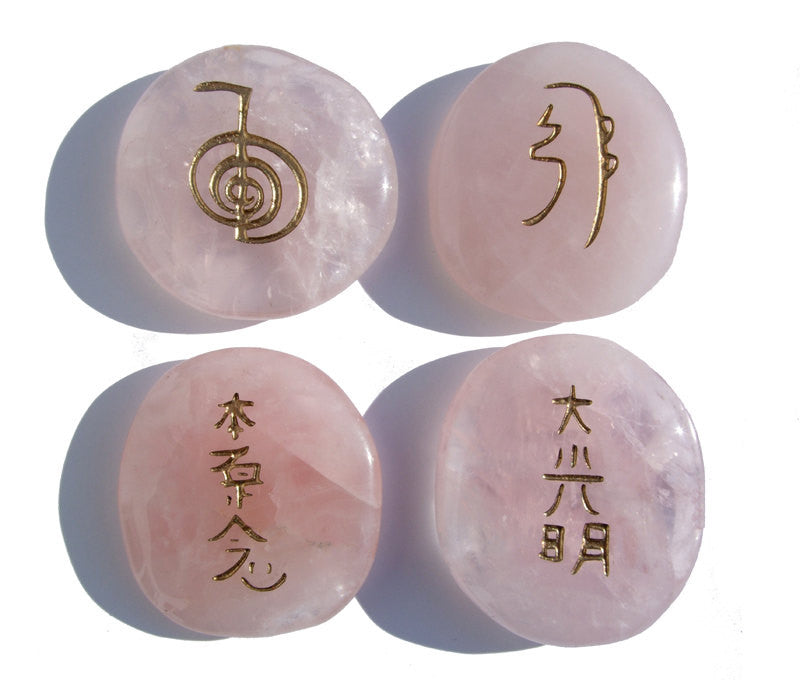 Reiki Stones engraved with symbols on Rose Quartz crystals - Cast a Stone