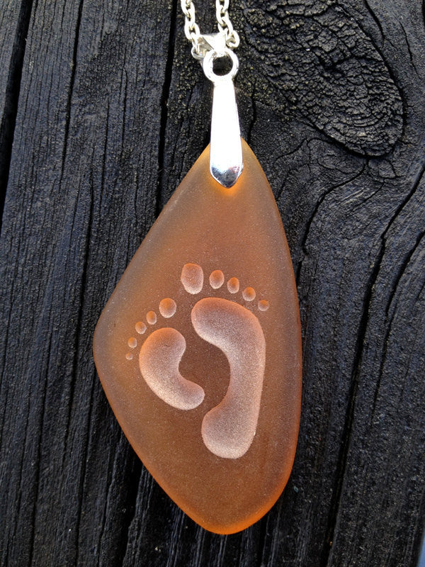 Just like stepping into Sand - Footprints  - Together Forever - Sea Glass pendant Choose your color - Cast a Stone
