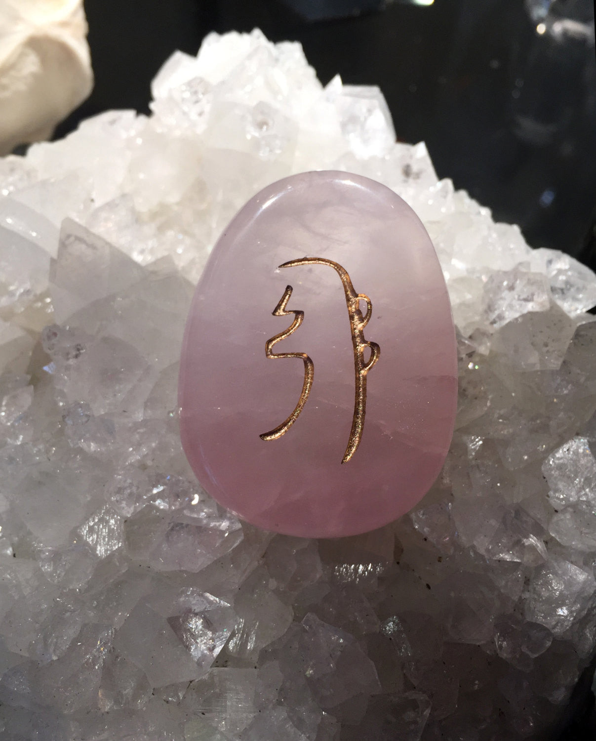 New! Original Reiki Stones©  -Choose  your symbol- engraved on Rose Quartz Pocket Worry Stone - Cast a Stone