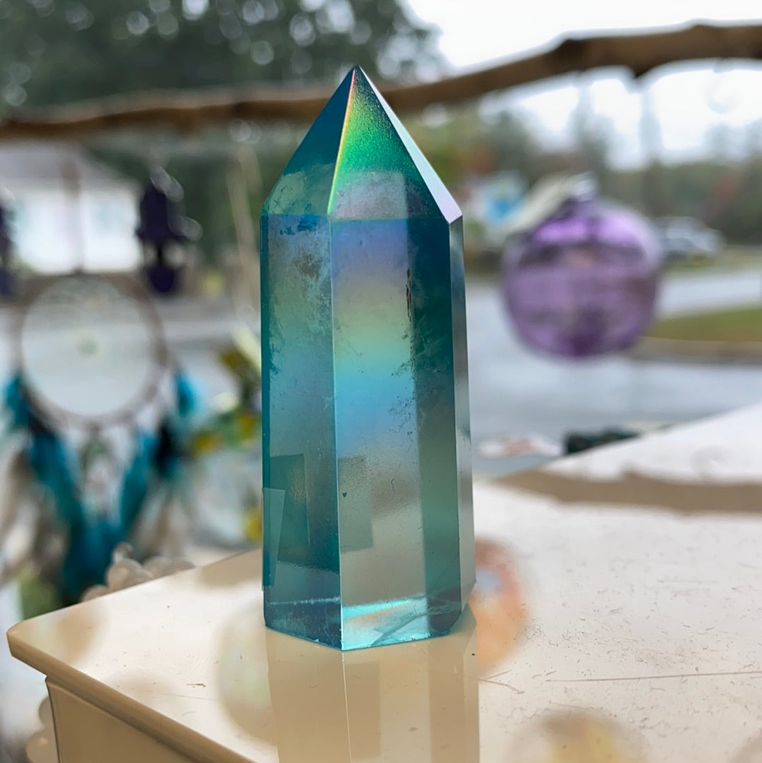 Standing Aura Quartz Point Polished Gemstone