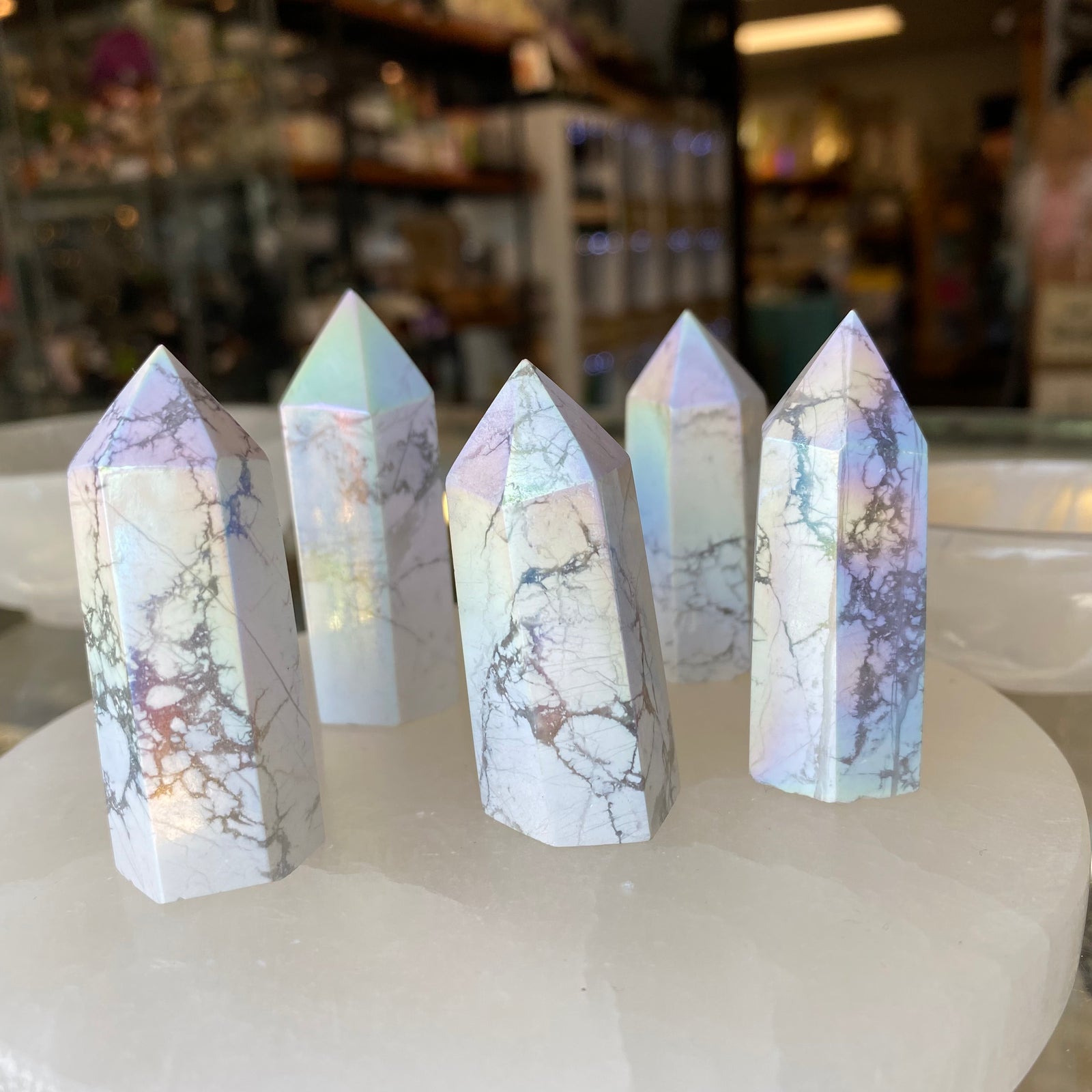 Standing Howlite Aura Point Polished Gemstone