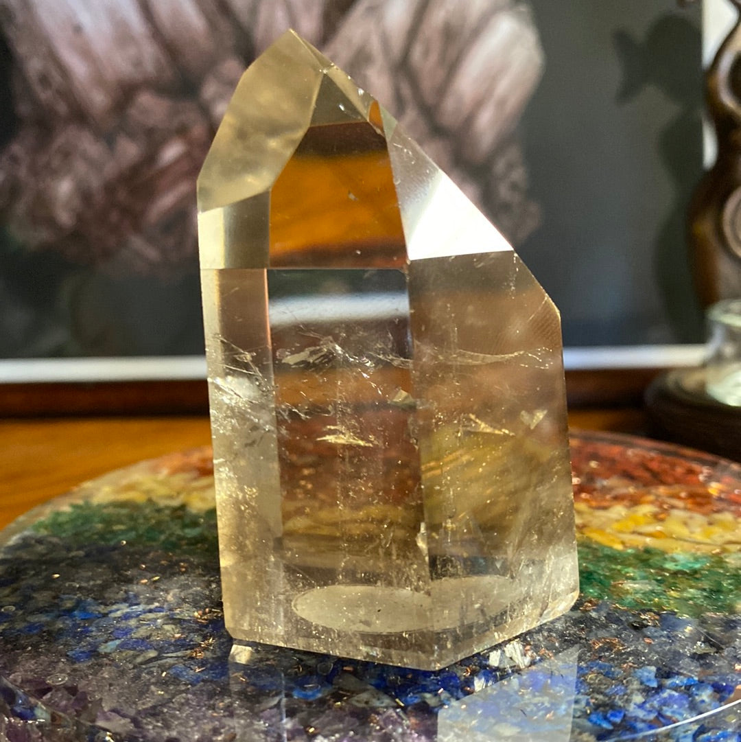Polished Citrine Gemstone Point with natural inclusions visible