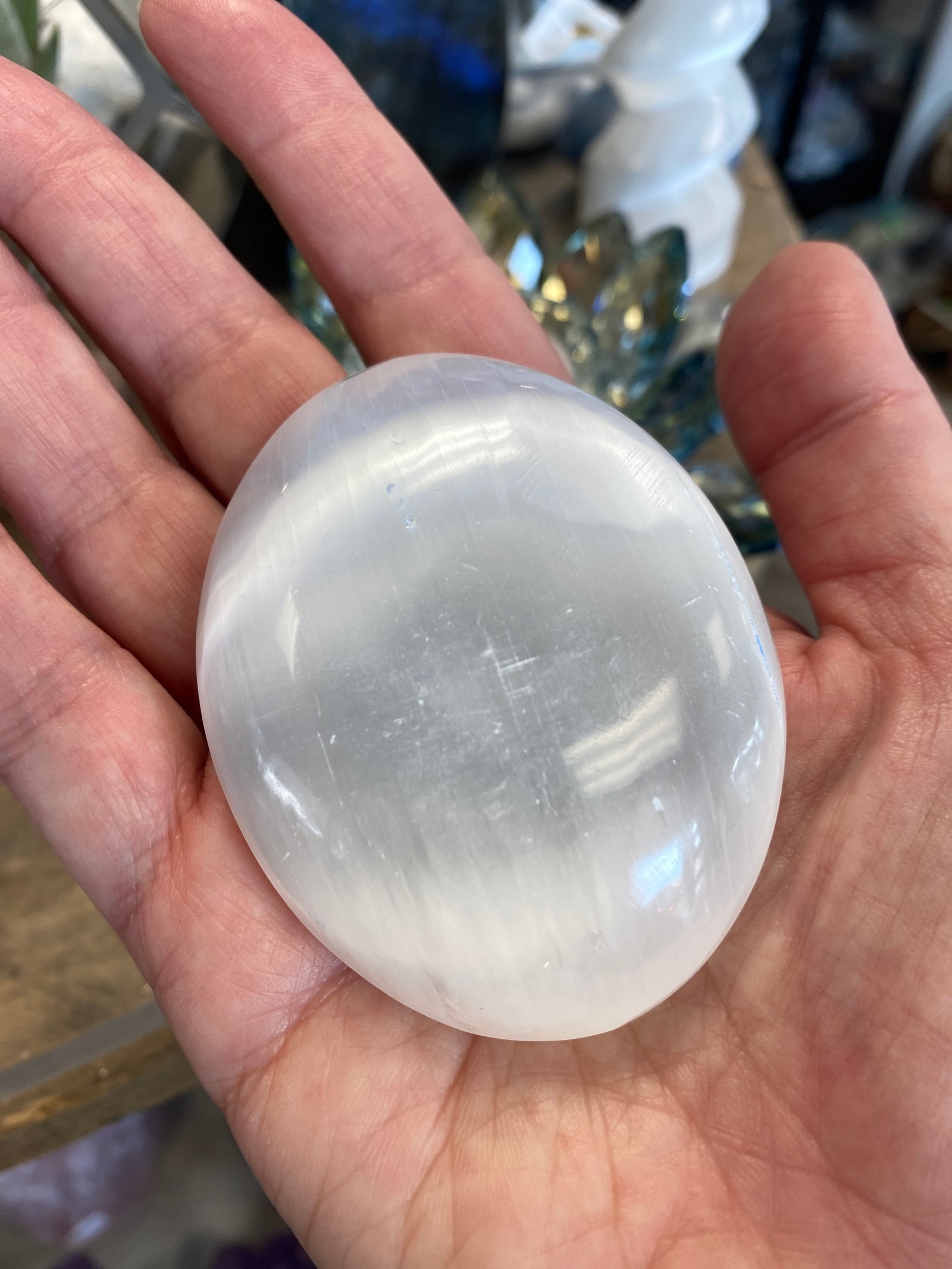 Selenite Palm Stone