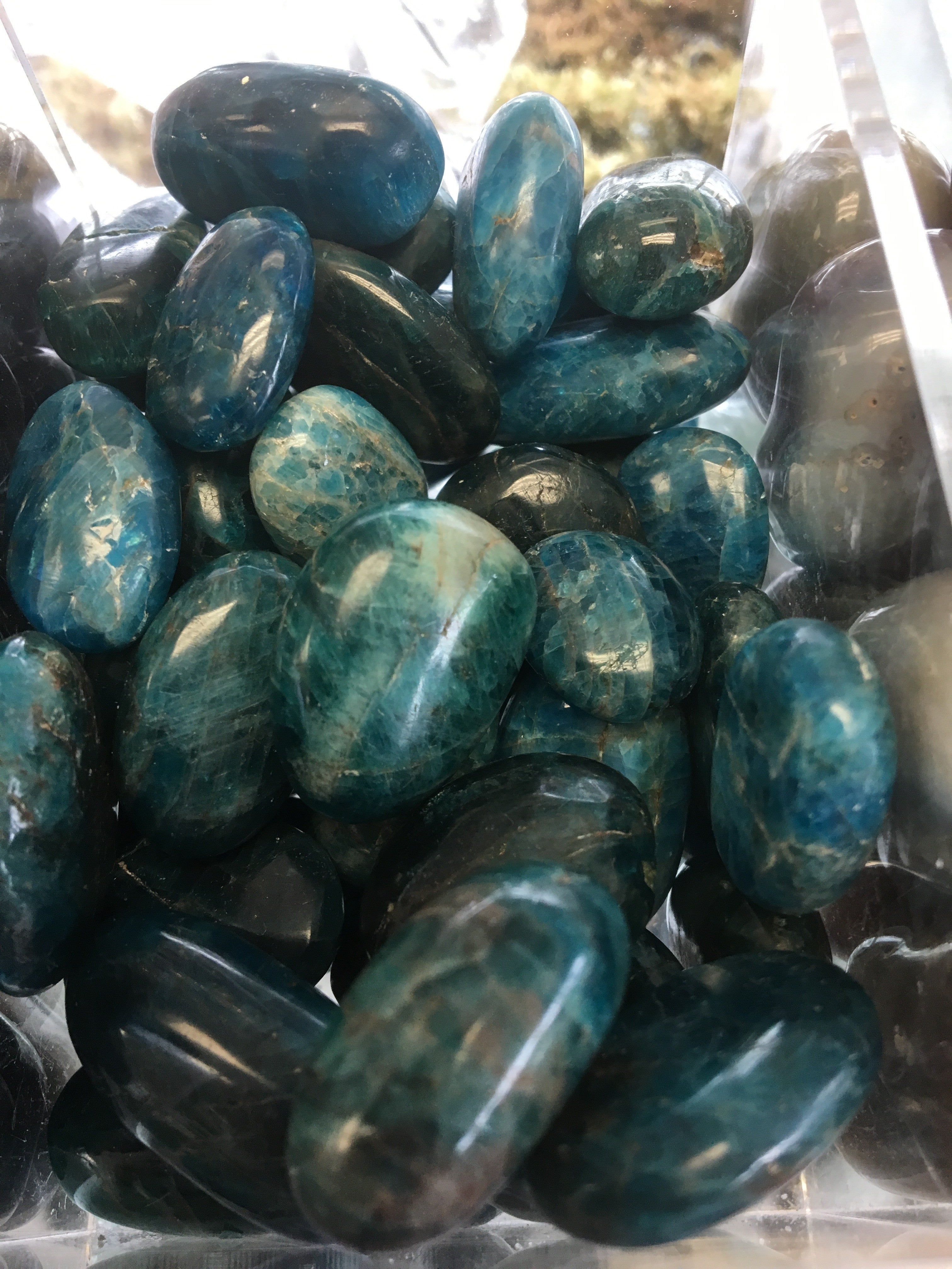Apatite Blue Tumbled Gemstone Cast a Stone