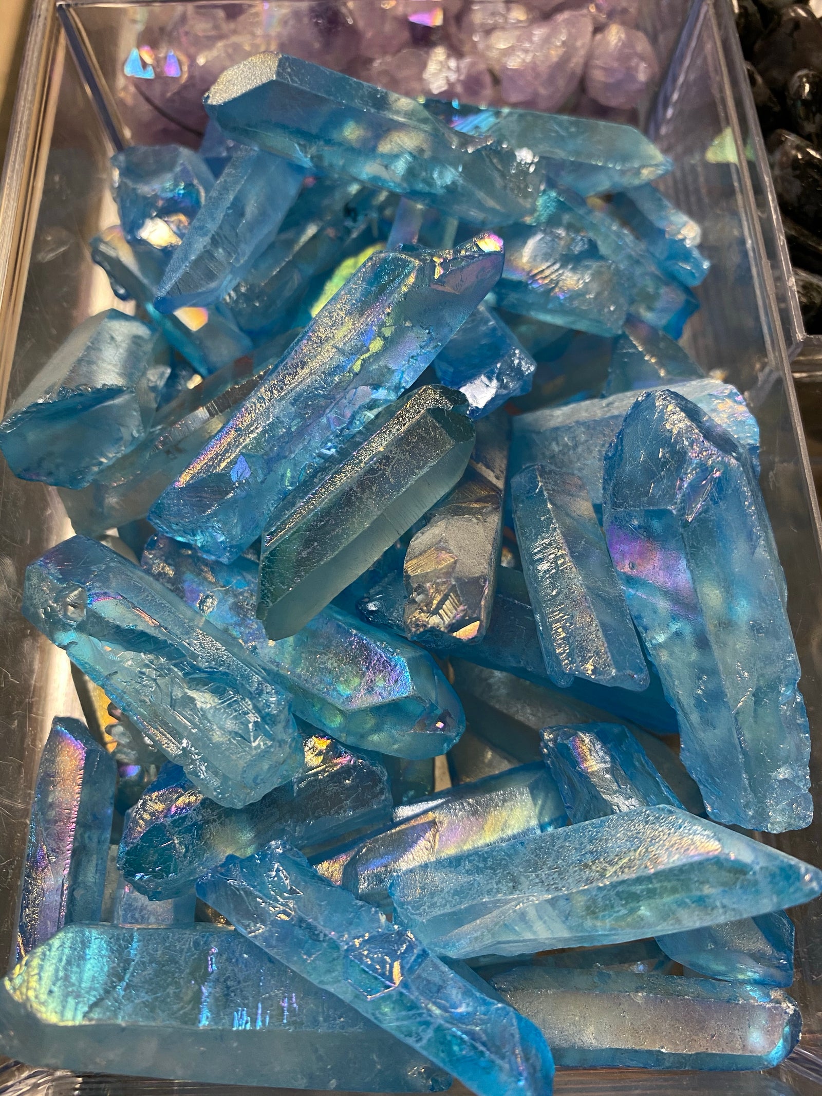 Aqua Aura Quartz Point Gemstone