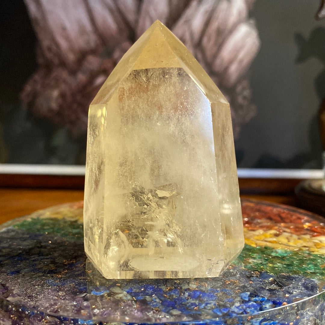 Polished Citrine Gemstone Point with natural inclusions visible