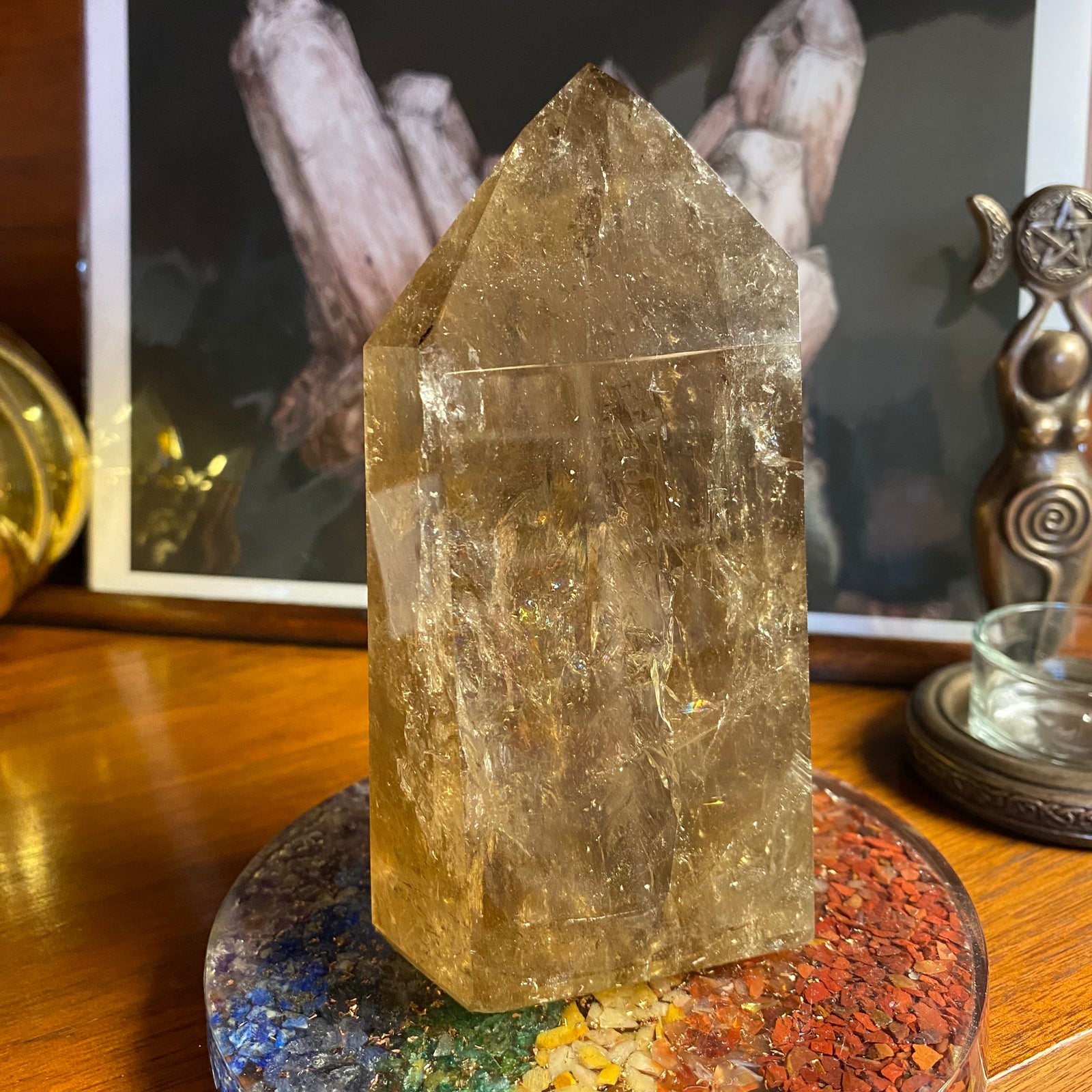 Polished Citrine Gemstone Point with natural inclusions visible