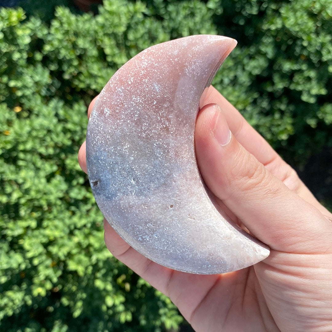Pink Amethyst Crescent Moon Polished Gemstone 3.5"- 4"