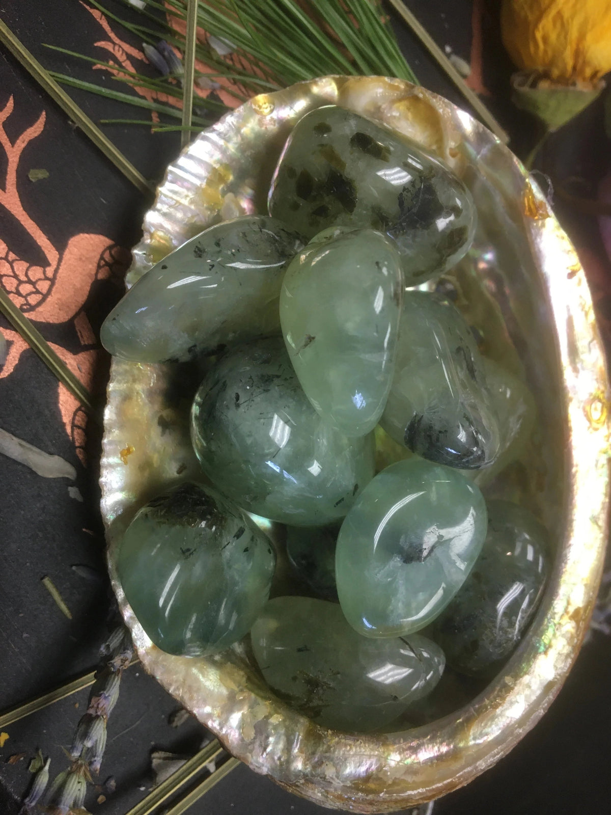 Prehnite with Epidote Tumbled Gemstone