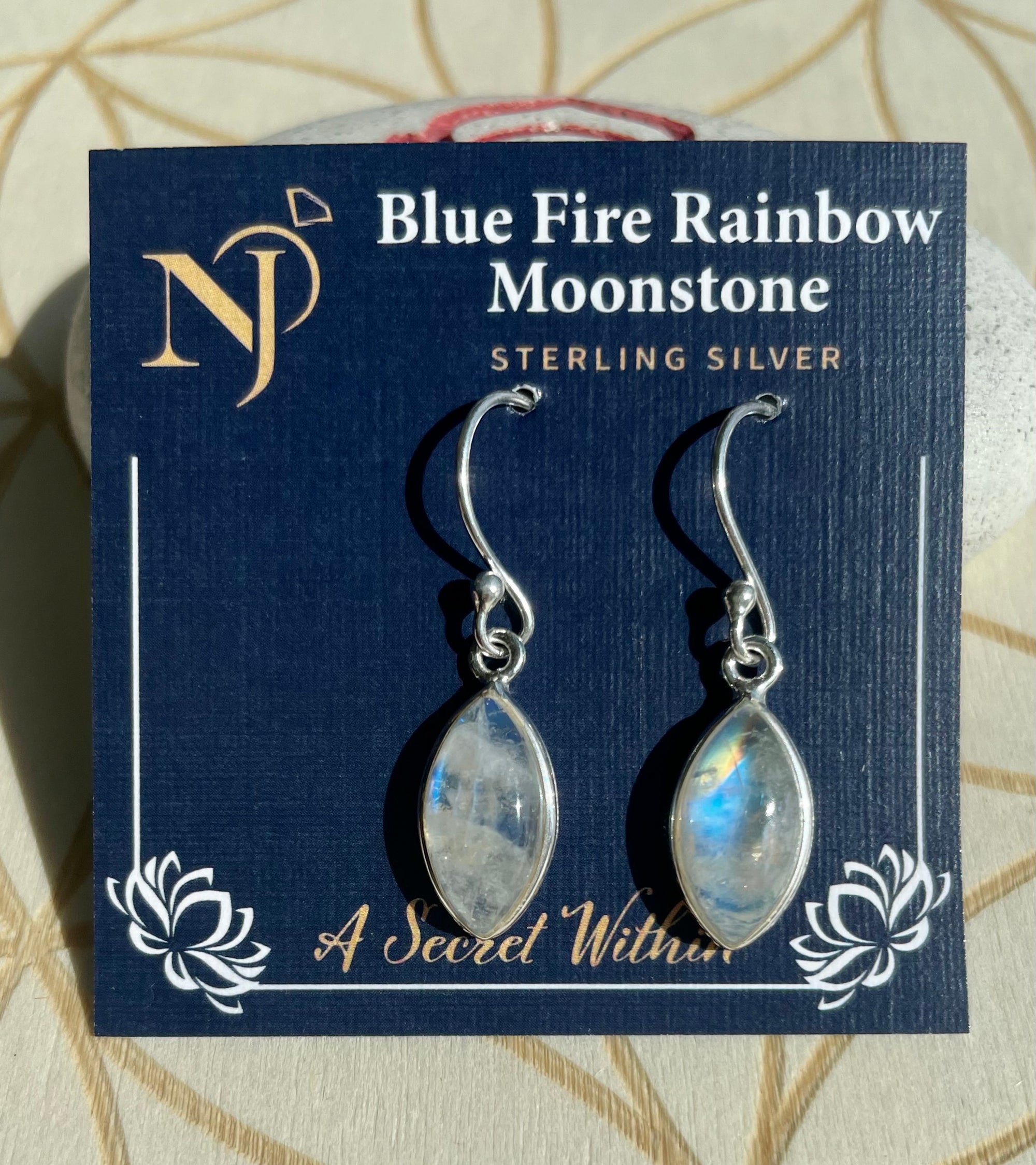 Blue Fire Rainbow Moonstone Sterling Silver Earrings