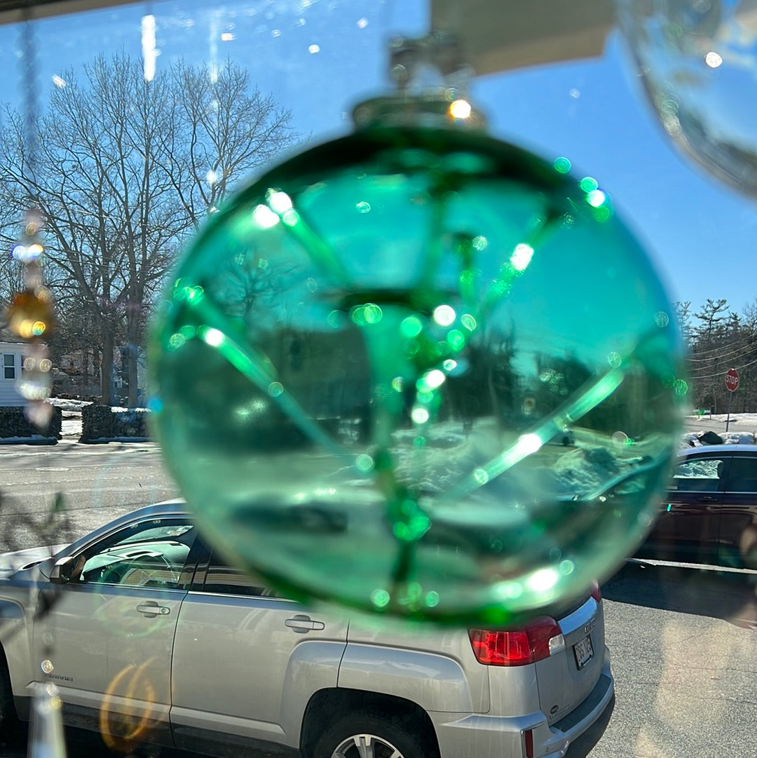 Olde English Witch Ball- Green hand blown Art Glass Ornament