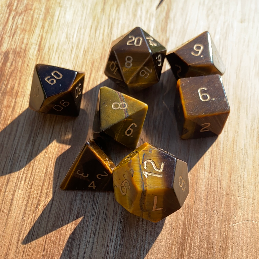 Golden Tiger Eye Gemstone Dice Engraved Gaming Set