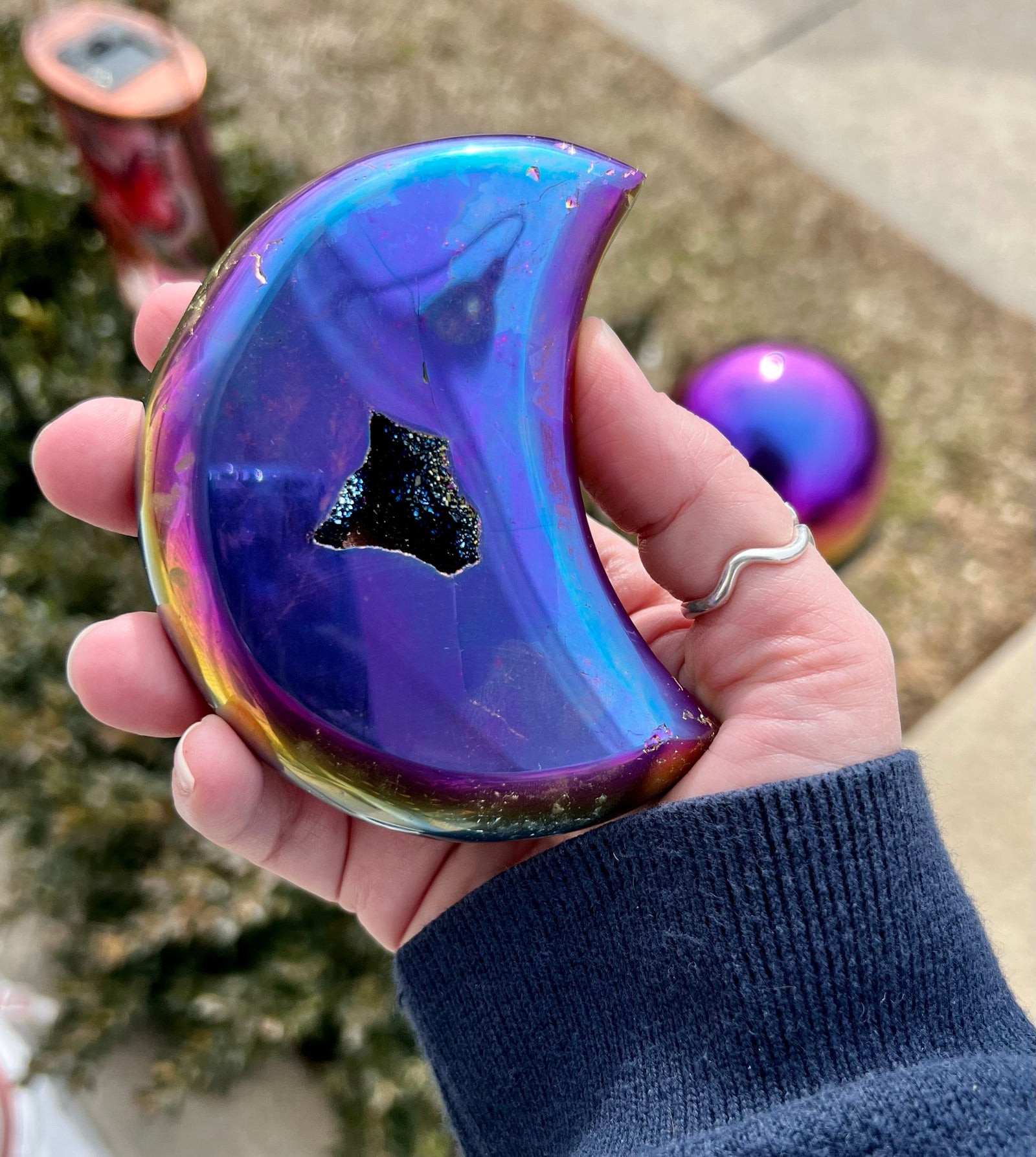 Titanium Druzy Agate Polished Gemstone Moon