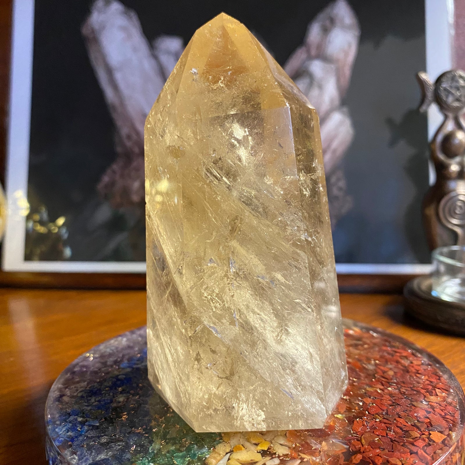 Polished Citrine Gemstone Point with natural inclusions visible
