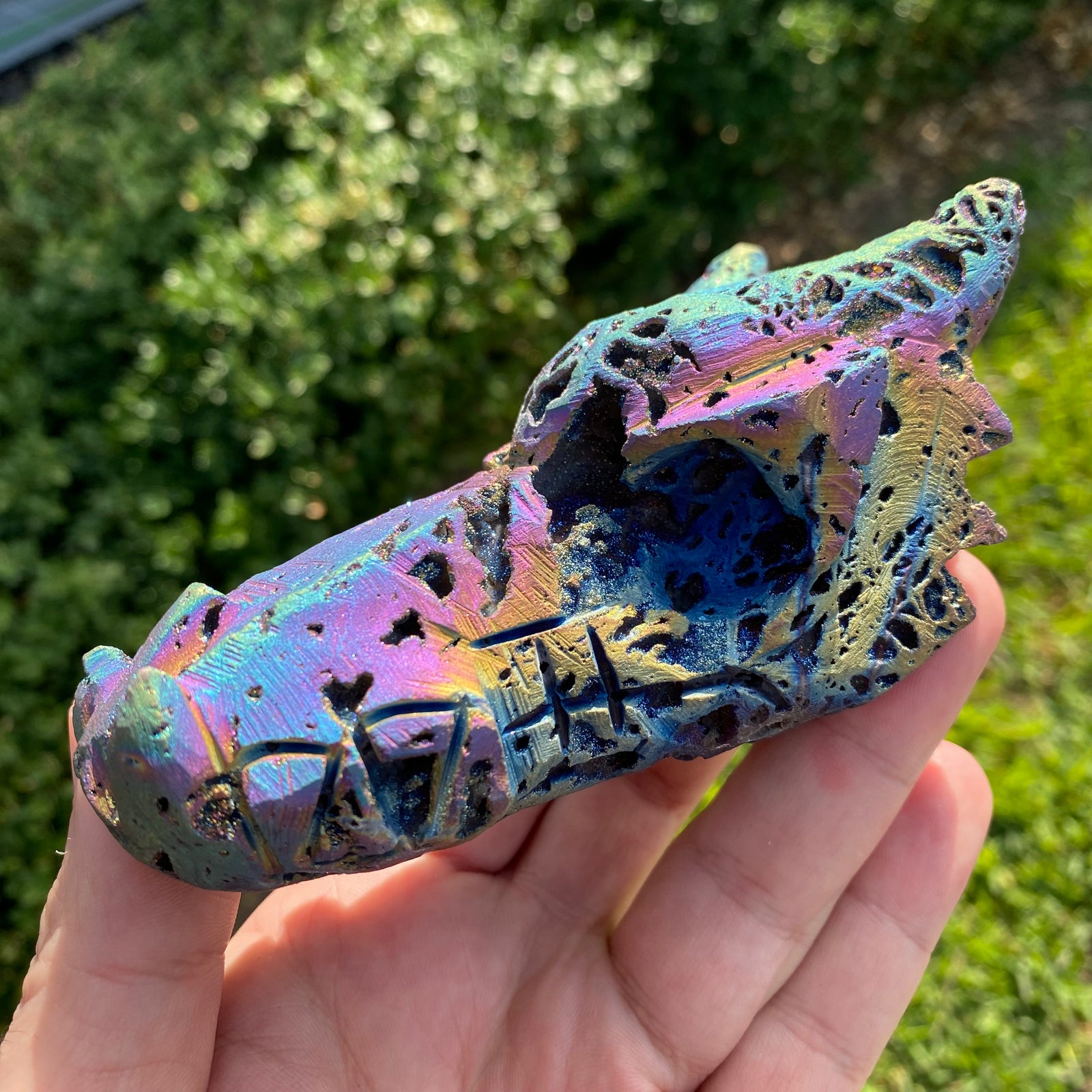 Titanium Druzy Agate Gemstone Dragon Skull