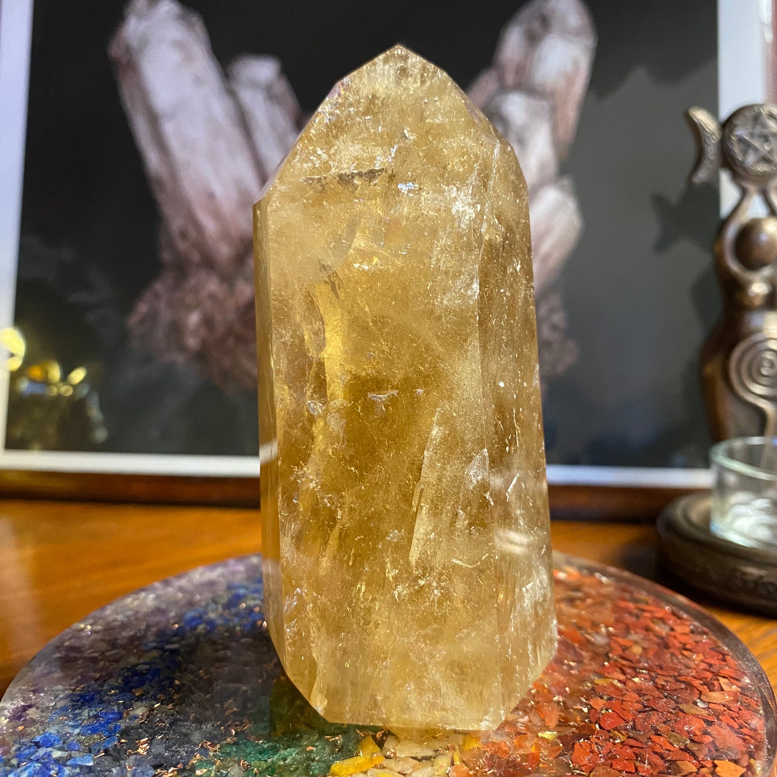 Polished Citrine Gemstone Point with natural inclusions visible