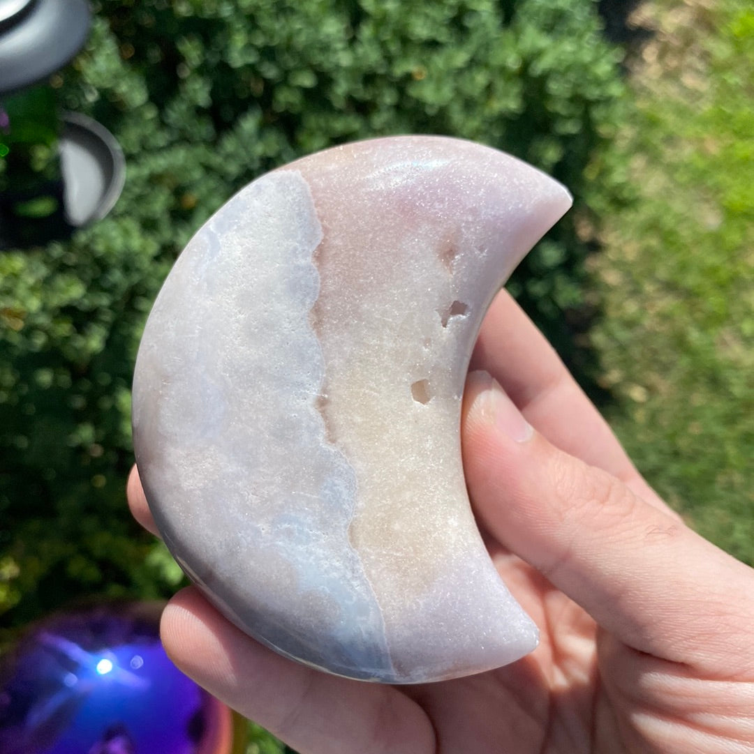 Pink Amethyst Crescent Moon Polished Gemstone 3.5"- 4"