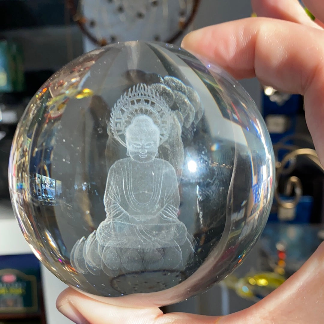 Clear Glass Sphere with Engraved Image