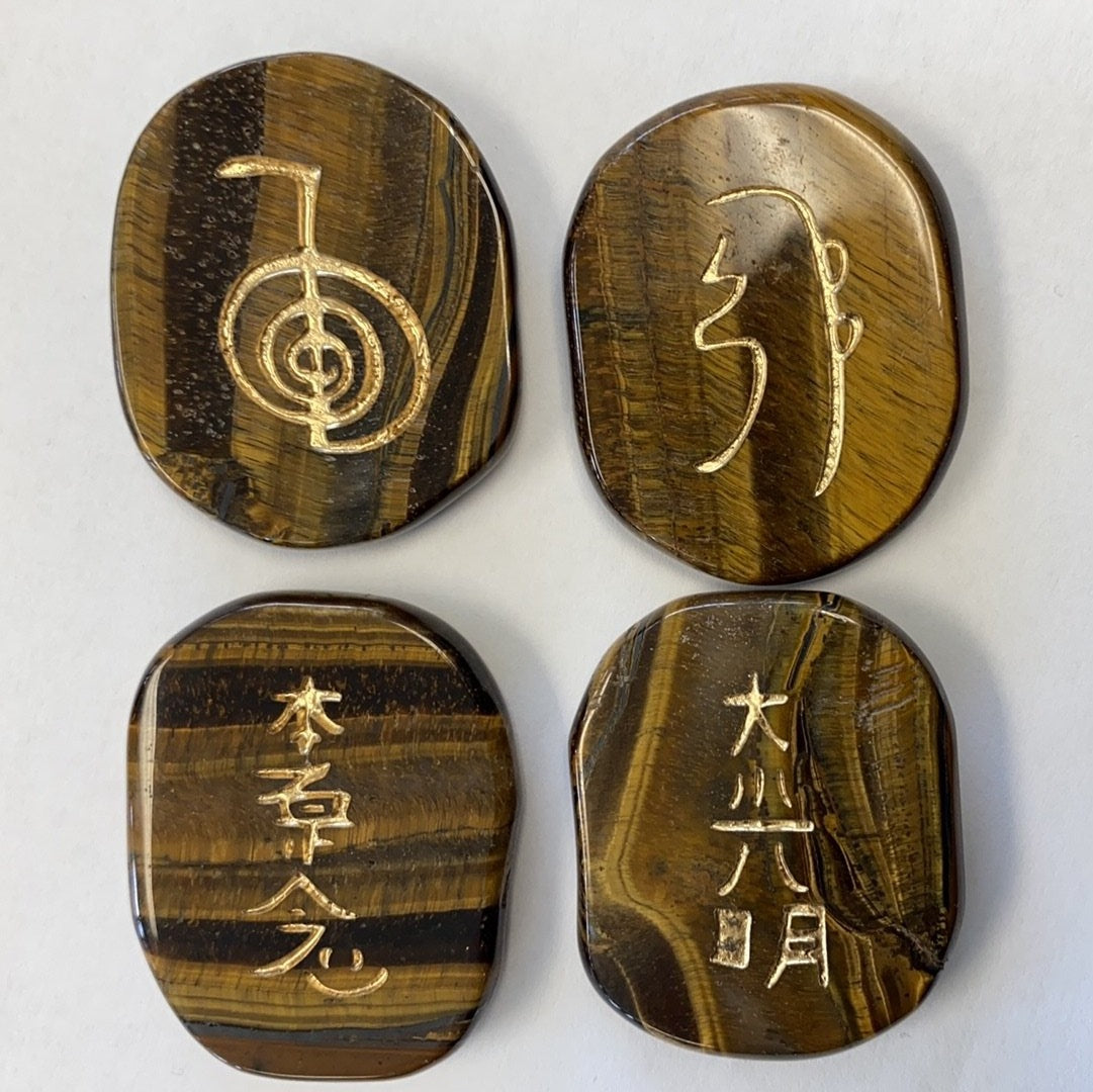 Reiki Stones engraved with symbols on Golden Tiger Eye